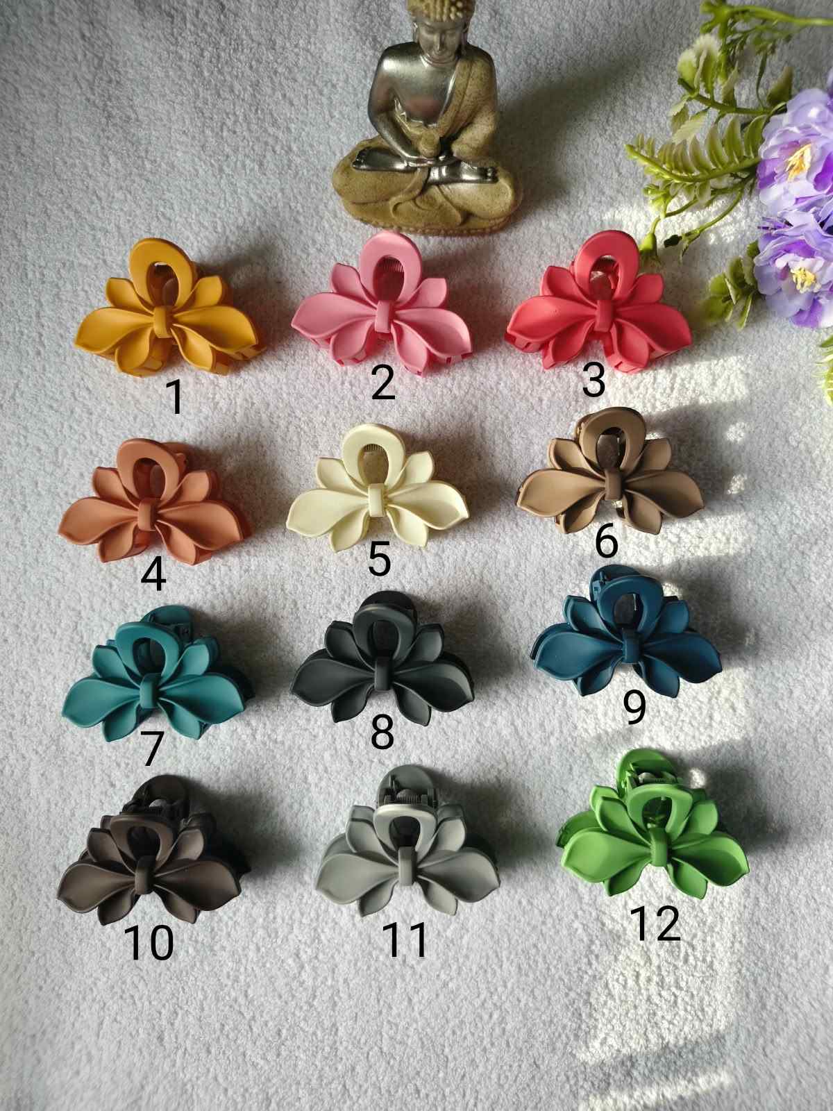 Nuravi 2 Pcs Matte Floral Bow Hair Claw Hair Claw (Multicolor)