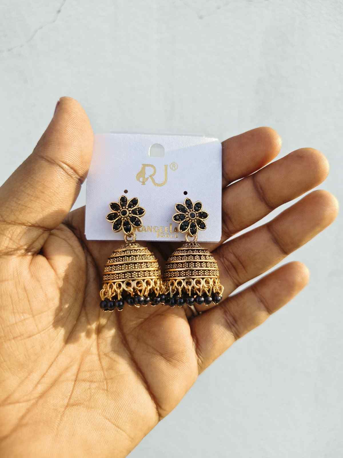 Black Ethnic Jhumka Earrings 